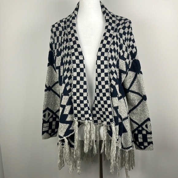 Dolce Cabo Southwest Geometric Open Front Sweater Size S/M Ranch Boho Fringe - Picture 2 of 16